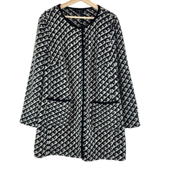 Talbots Chunky Knit Sweater Jacket in Black and White ArrowKnit Lonngline Topper - Picture 2 of 7